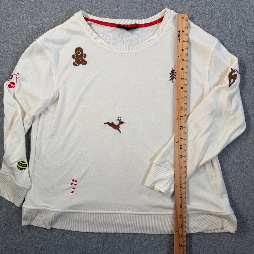 Jane + Delancey Women's Medium Cream Christmas Holiday Embroidered Sweatshirt - Picture 6 of 10